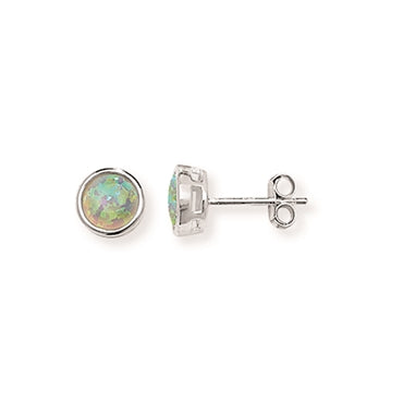 Sterling Silver Opal Rubover  Earrings