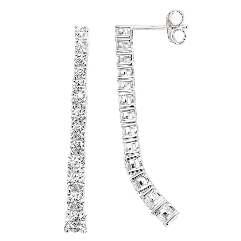 Silver Earring Long Cubic Zirconia Drop