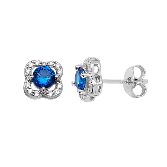 Sterling Silver Cubic Zirconia And Blue Earrings
