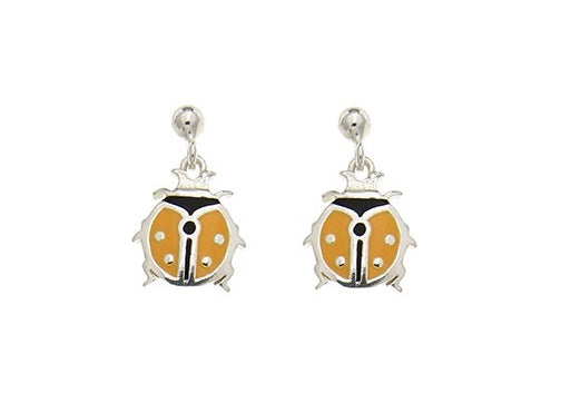 Sterling Silver Yellow Lady Bug Earrings