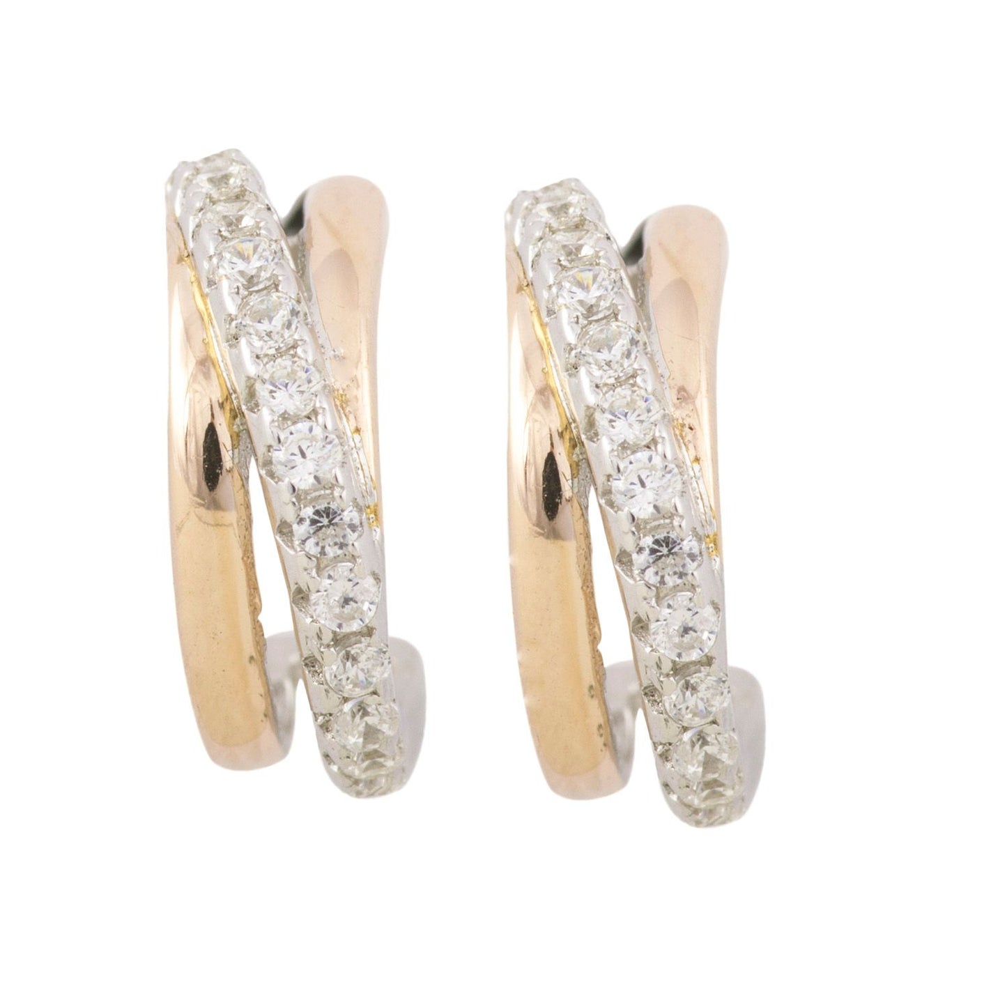 Sterling Silver And Gold Plated Cubic Zirconia Crossover Earring