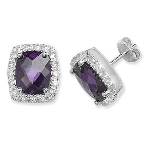 Sterling Silver Amethyst Cubic Zirconia Cluster Earring