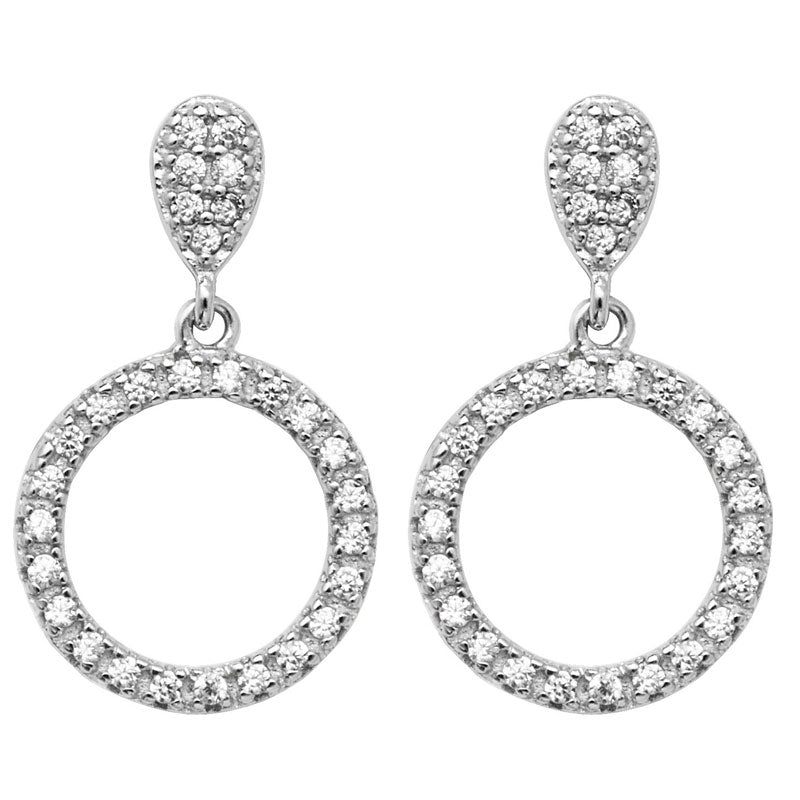 Silver Earring Cubic Zirconia Open Circle Drop