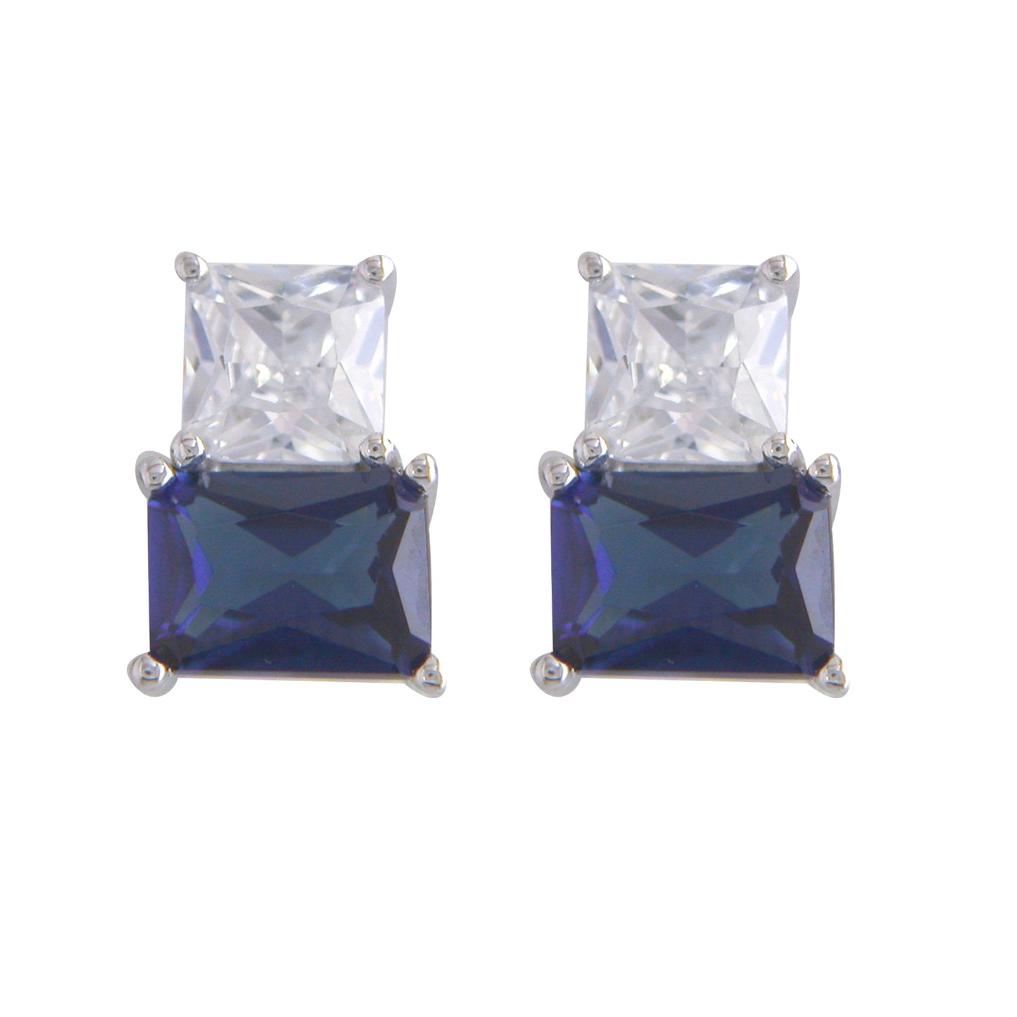 Sterling Silver Bluer And Cubic Zirconia Earrings
