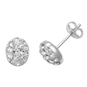Sterling Silver Pave Set Cubic Zirconia Oval Disc Earring