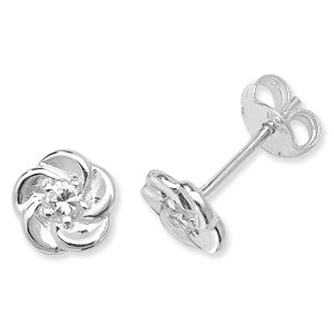 Sterling Silver Flower Cubic Zirconia Earring