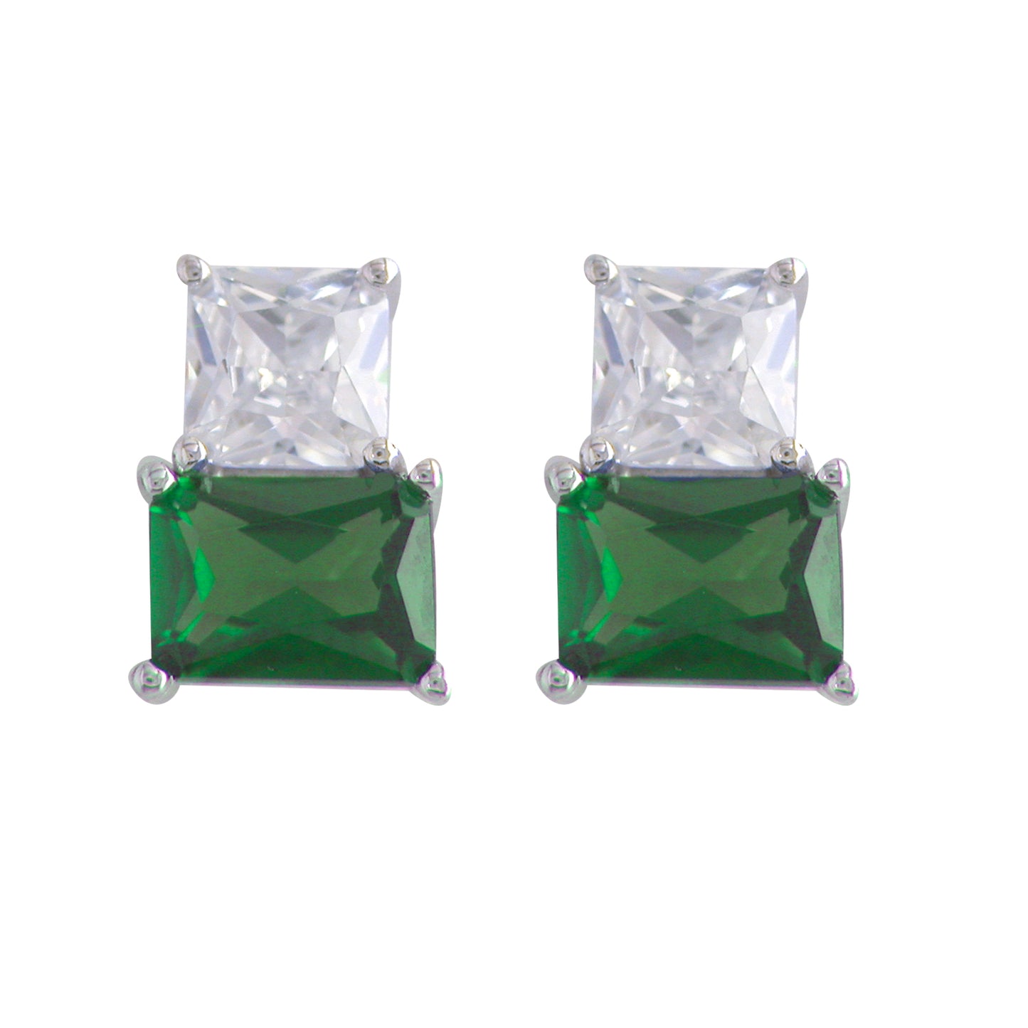 Sterling Silver Emerald And Cubic Zirconia Earrings