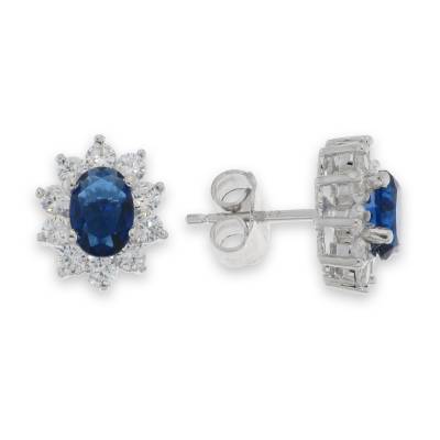 Sterling Silver Cubic Zirconia And Blue Earrings