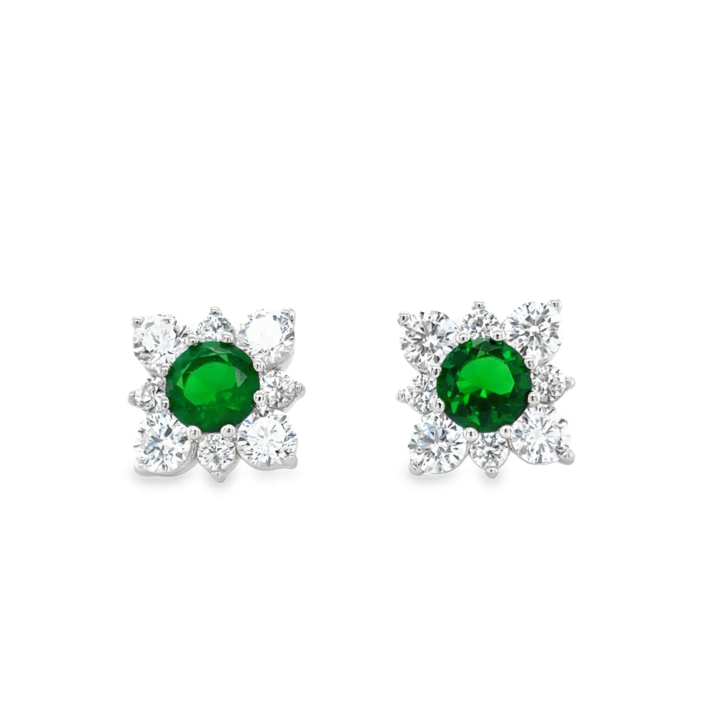 Sterling Silver Cubic Zirconia And Green Earrings