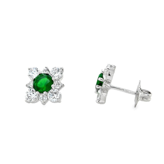 Sterling Silver Cubic Zirconia And Green Earrings