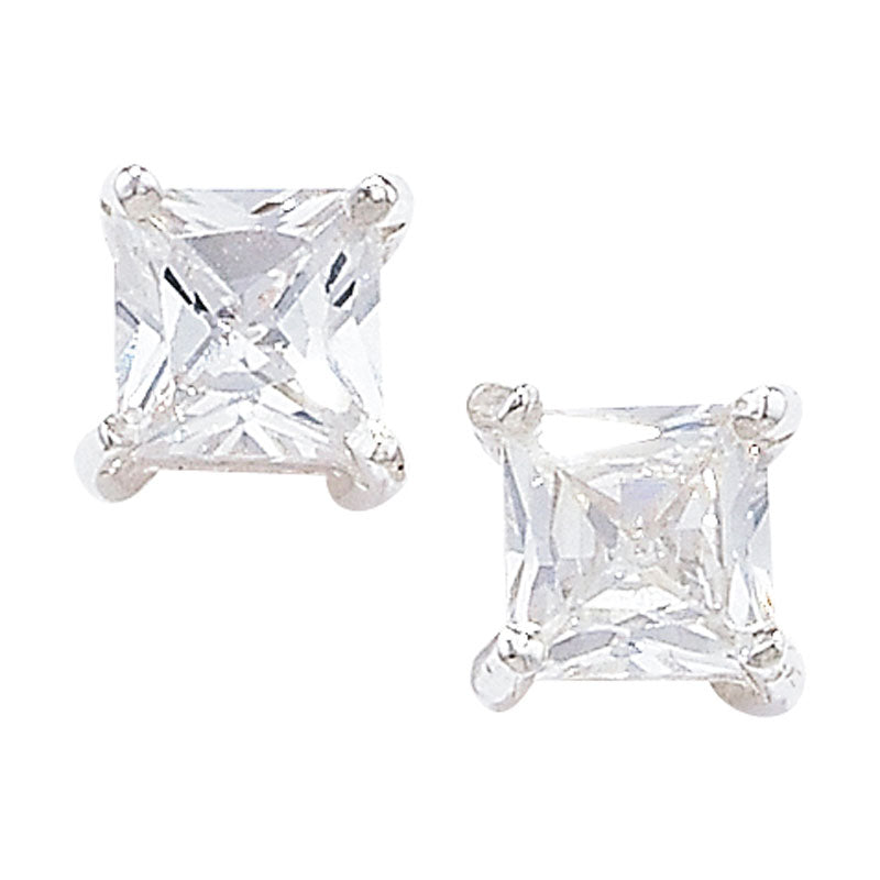 Sterling Silver Cubic Zirconia Square 7mm Stud Earring