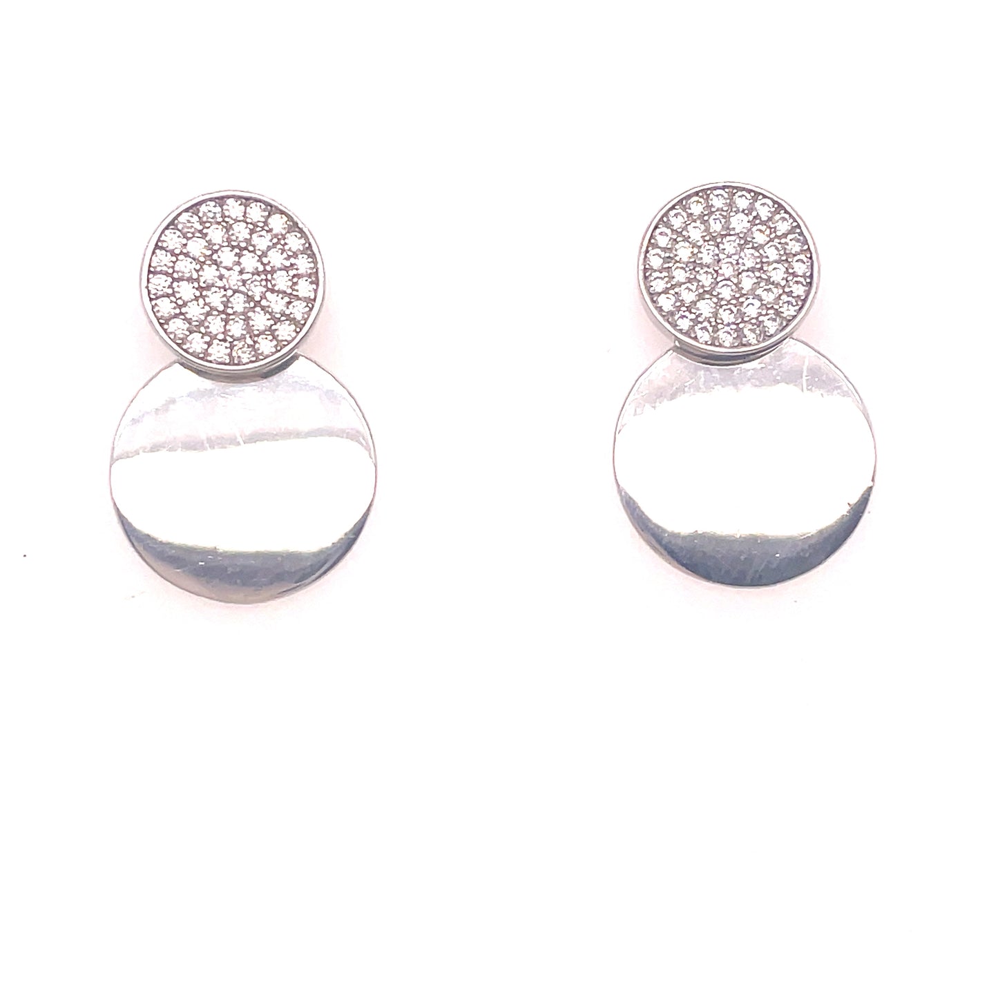 Sterling Silver Cubic Zirconia And Plain Disc Earrings
