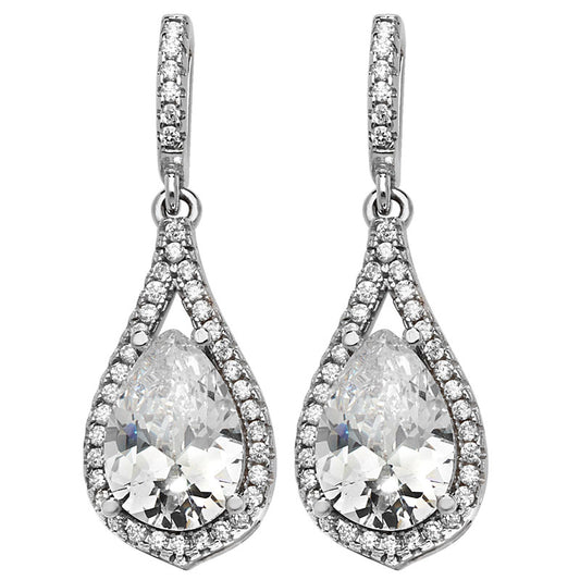 Sterling Silver Cubic Zirconia Open Fancy Pear Drop Earring