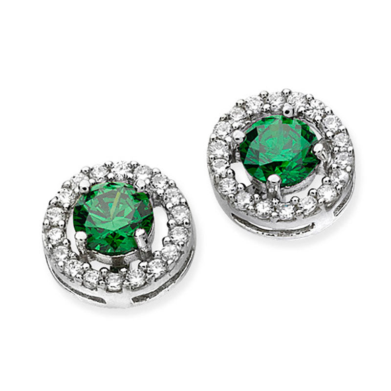 Sterling Silver Cubic Zirconia Green Stone Cluster Stud Earring