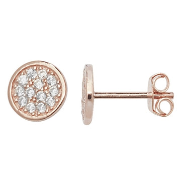 Sterling Silver Rose Plated Cubic Zirconia Pave Set Earrings