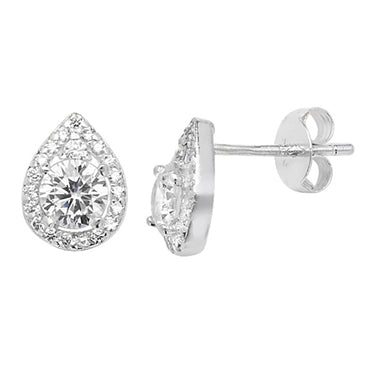 Sterling Silver Cubic Zirconia Pear Shape Cluster Earring