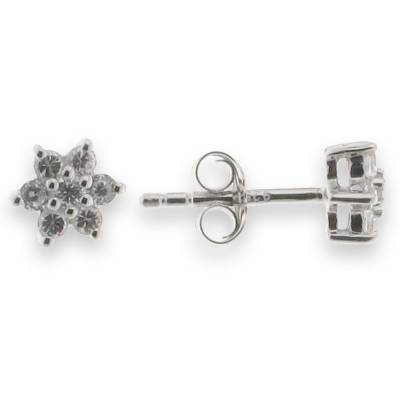 Sterling Silver Cubic Zirconia Flower Earrings