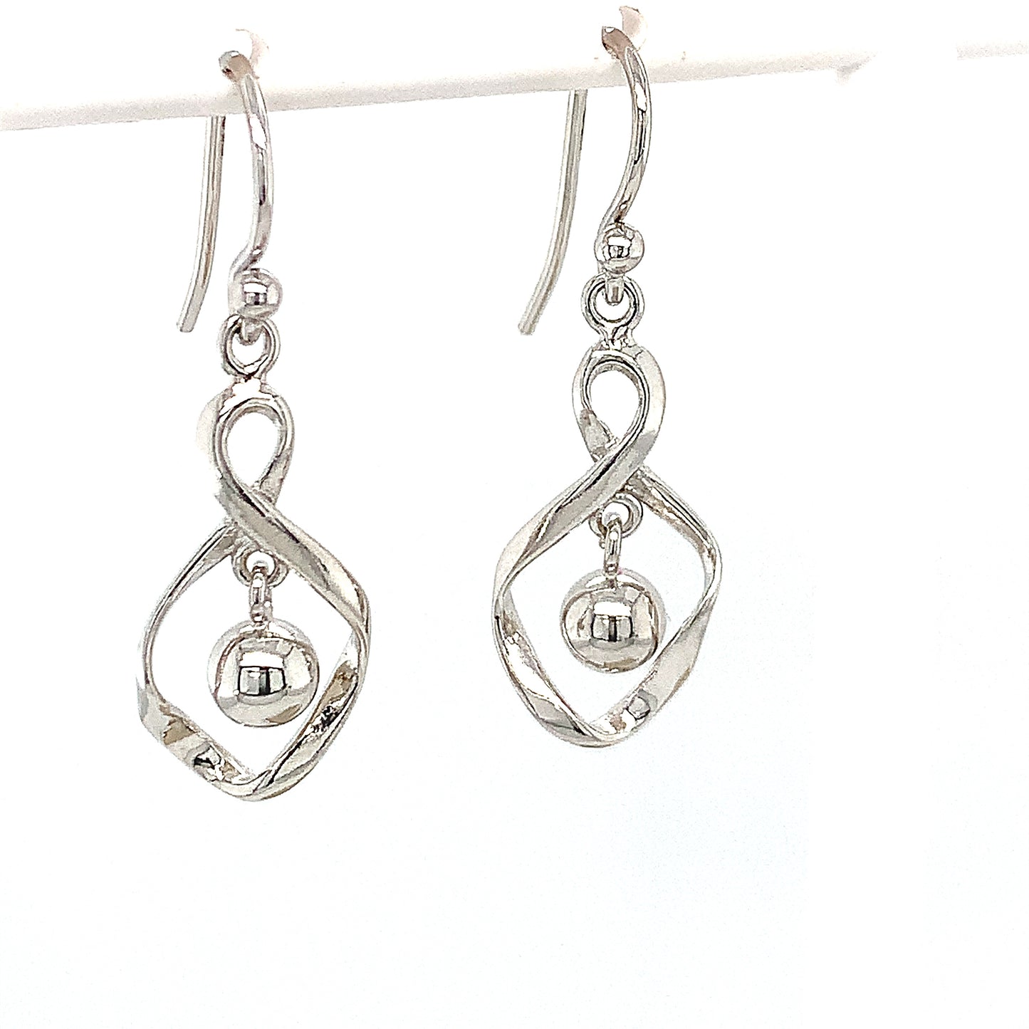 Sterling Silver Drop Twist Ball Earrings