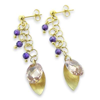 Sterling Silver Yellow Plate Champange Cz Drop Earring