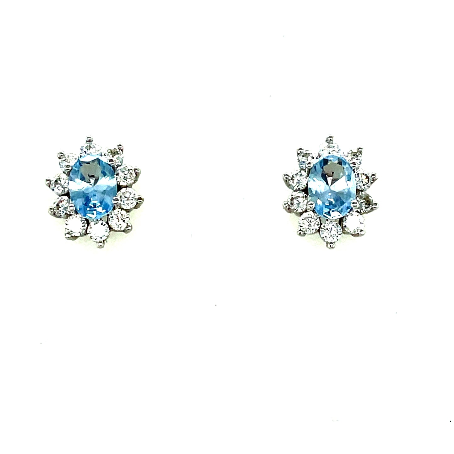 Sterling Silver Cubic Zirconia/Aqua Oval Cluster Stud Earring