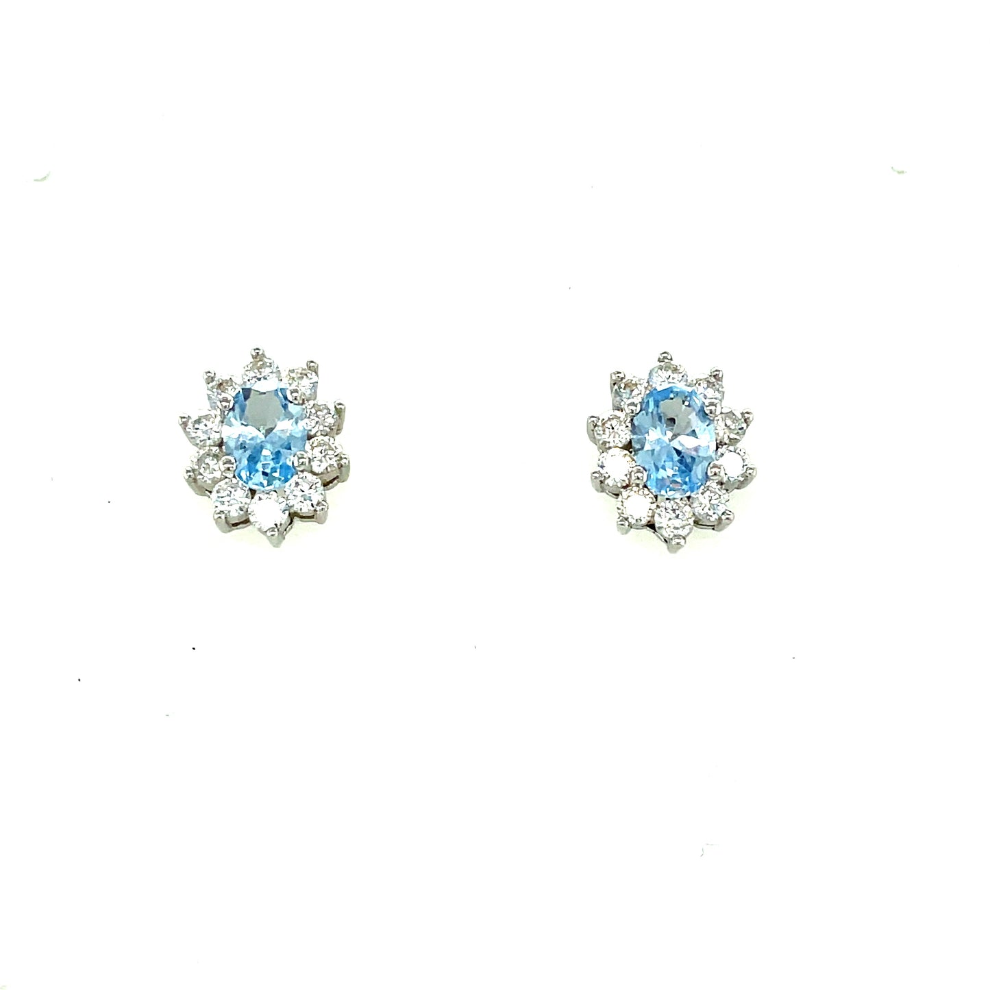 Sterling Silver Oval Cluster Cubic Zirconia/Aqua Stud Earring