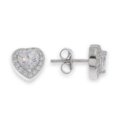 Sterling Silver Cubic Zirconia Heart Earrings