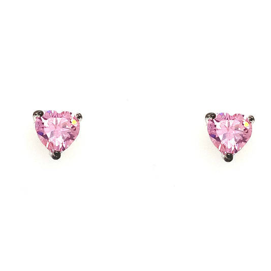 Sterling Silver Petite Pink Cubic Zirconia Heart Earring