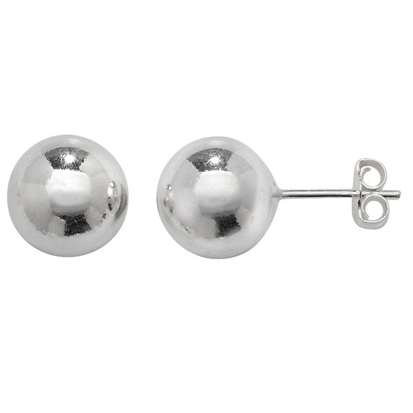 Sterling Silver 10mm Plain Ball Stud Earrings