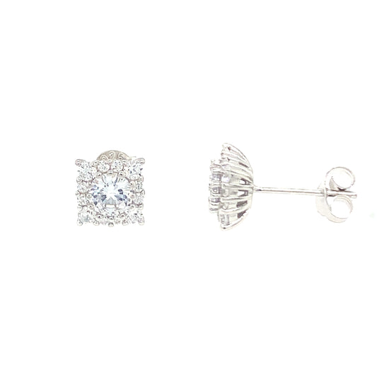 Sterling Silver Cubic Zirconia Square Cluster Stud Earrings 7mm