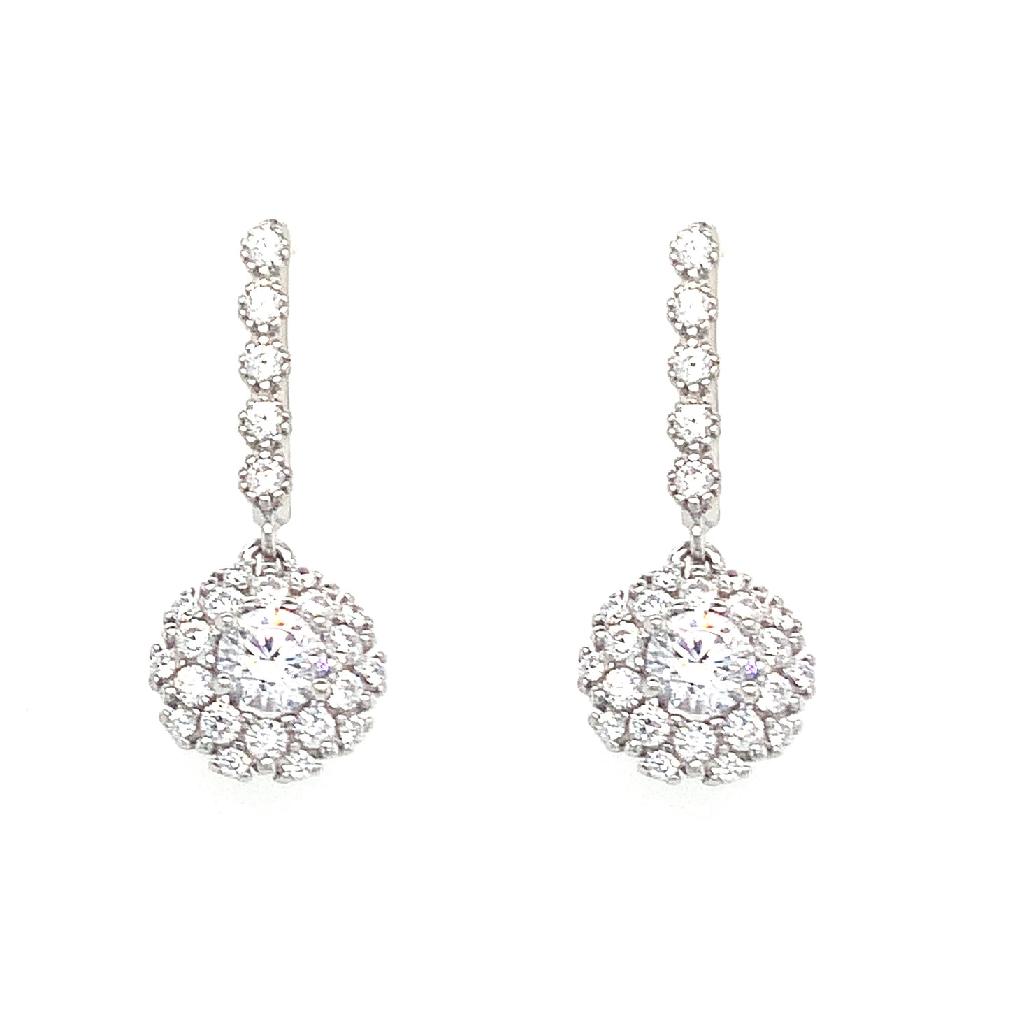 Sterling Silver Cubic Zirconia Drop Flower Earrings