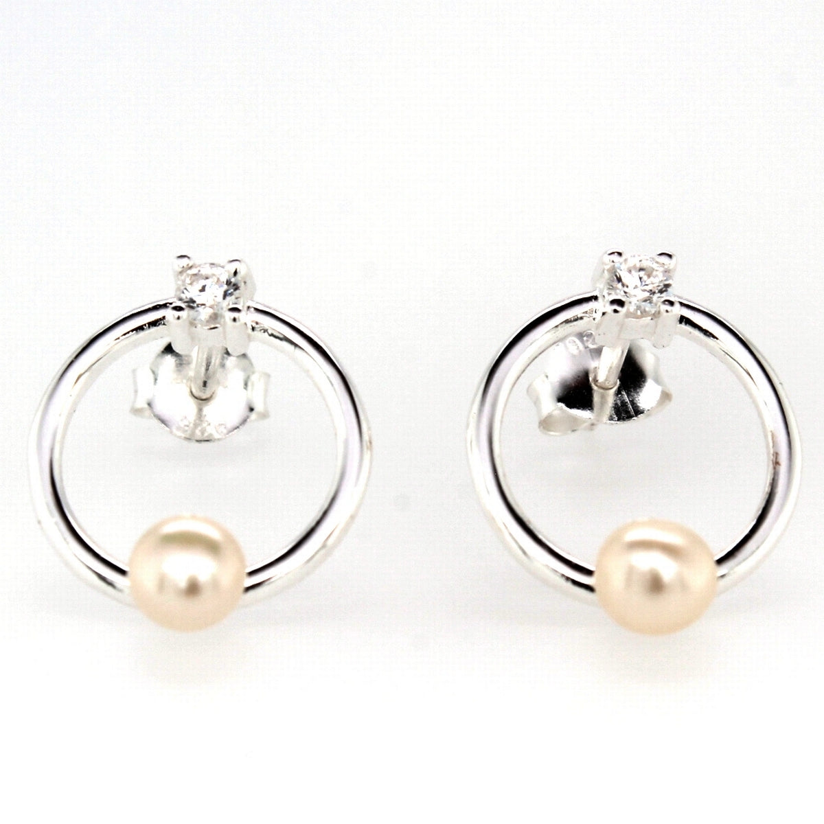 Sterling Silver Pearl And Cubic Zirconia Open Circle Earring