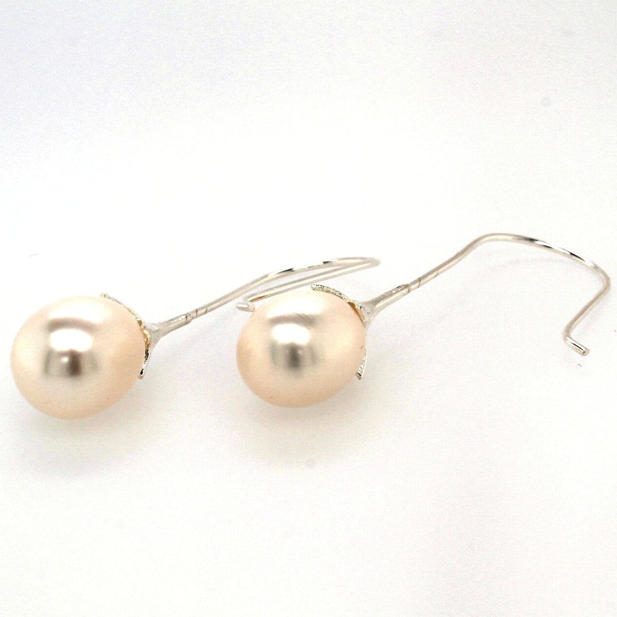 Sterling Silver 9mm Pearl Long Teardrop Earrings