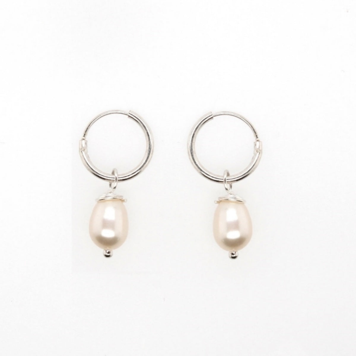 Sterling Silver Pearl 10mm Sleeper Hoops