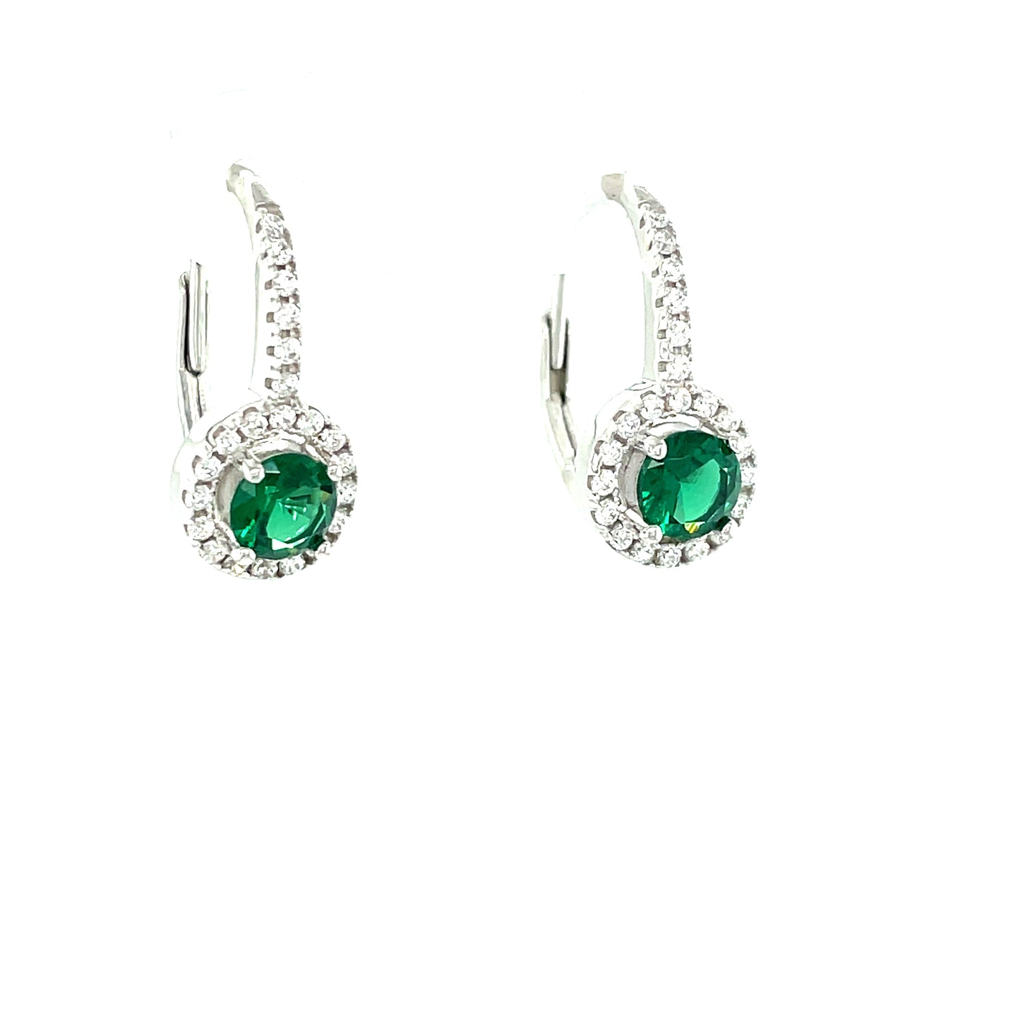 Sterling Silver Cubic Zirconia/Green Round Cluster Huggie