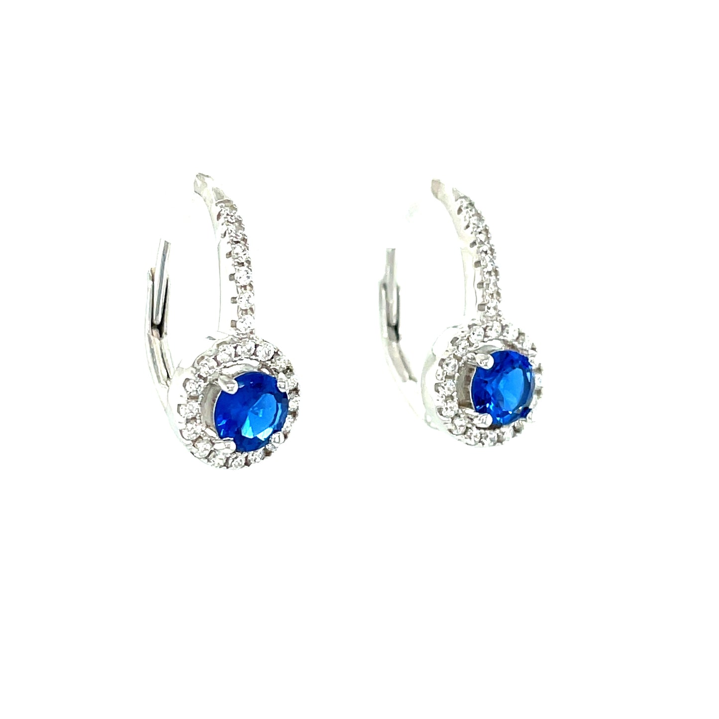 Sterling Silver Cubic Zirconia/Blue Round Cluster Huggie
