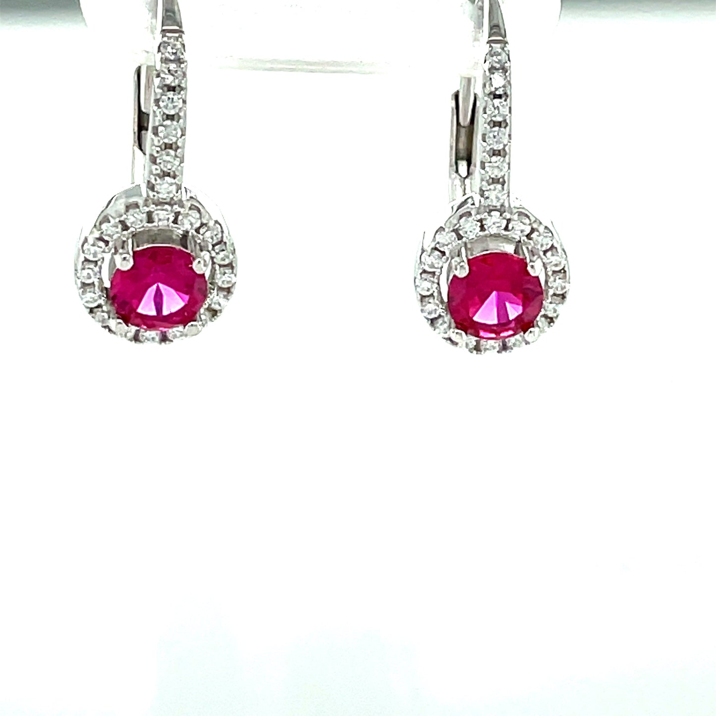 Sterling Silver Cubic Zirconia/Red Round Cluster Huggie