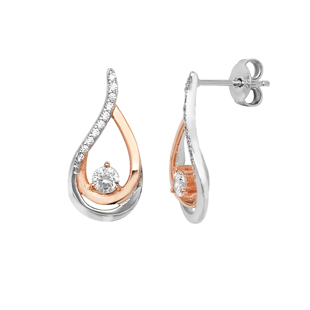 Sterling Silver And Rose Cubic Zirconia Earrings