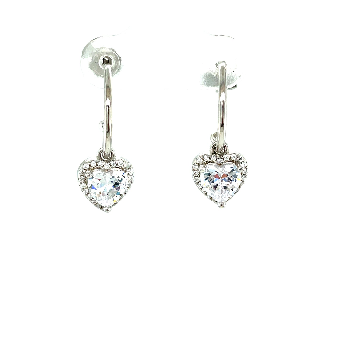 Sterling Silver Cubic Zirconia Heart Drop Huggie Earring