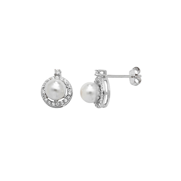 Sterling Silver Pearl And Cubic Zirconia Earrings