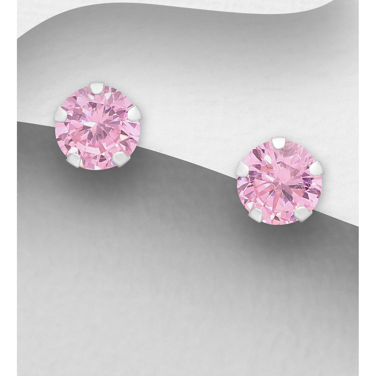 Sterling Silver Pink Cubic Zirconia Stud Earrings