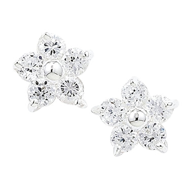 Sterling Silver Cubic Zirconia Flower Shape Earrings
