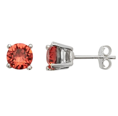 Sterling Silver Four Claw Red Cz Stud Earring