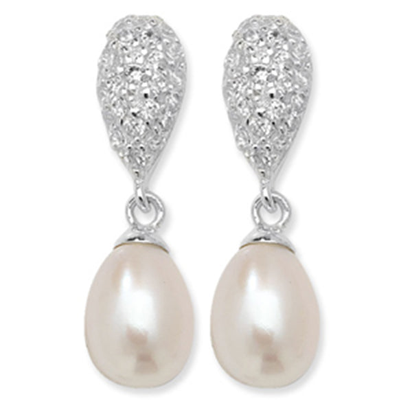 Sterling Silver Cubic Zirconia And Pearl Drop Earrings