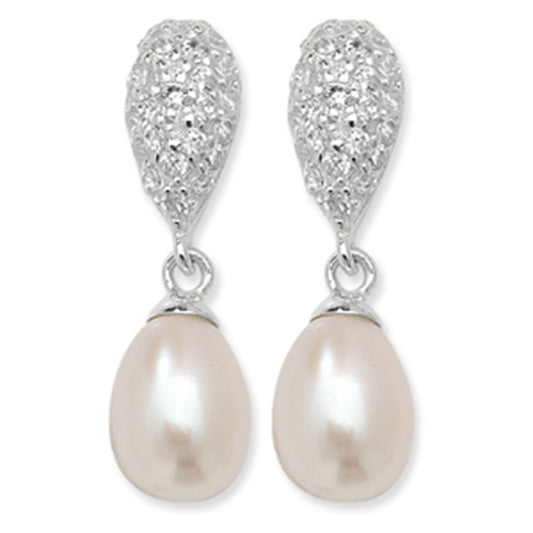 Sterling Silver Cubic Zirconia And Pearl Drop Earrings
