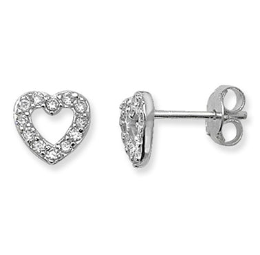 Sterling Silver Cubic Zirconia Open Heart Earrings
