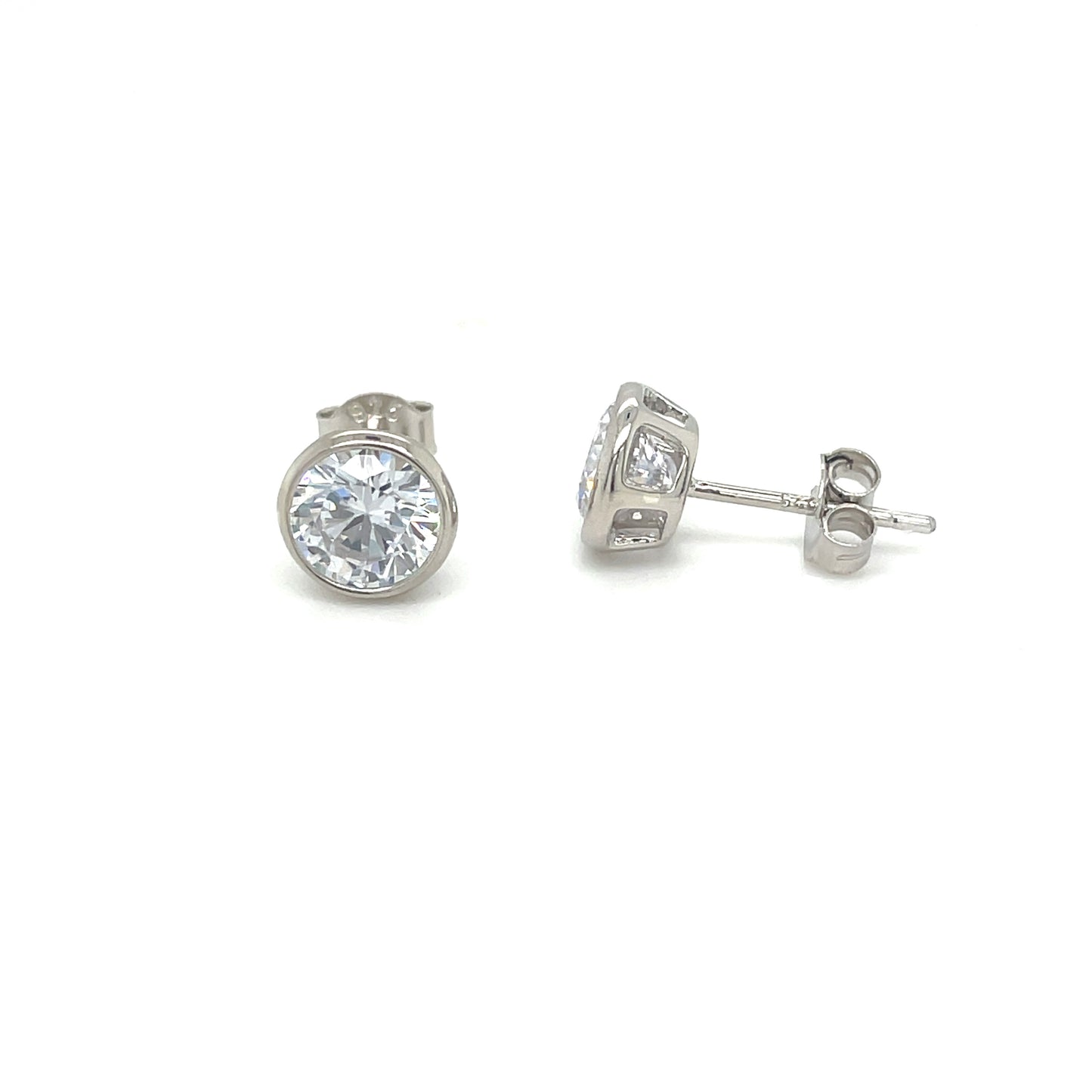 Sterling Silver Cubic Zirconia Round Rub Over Earrings