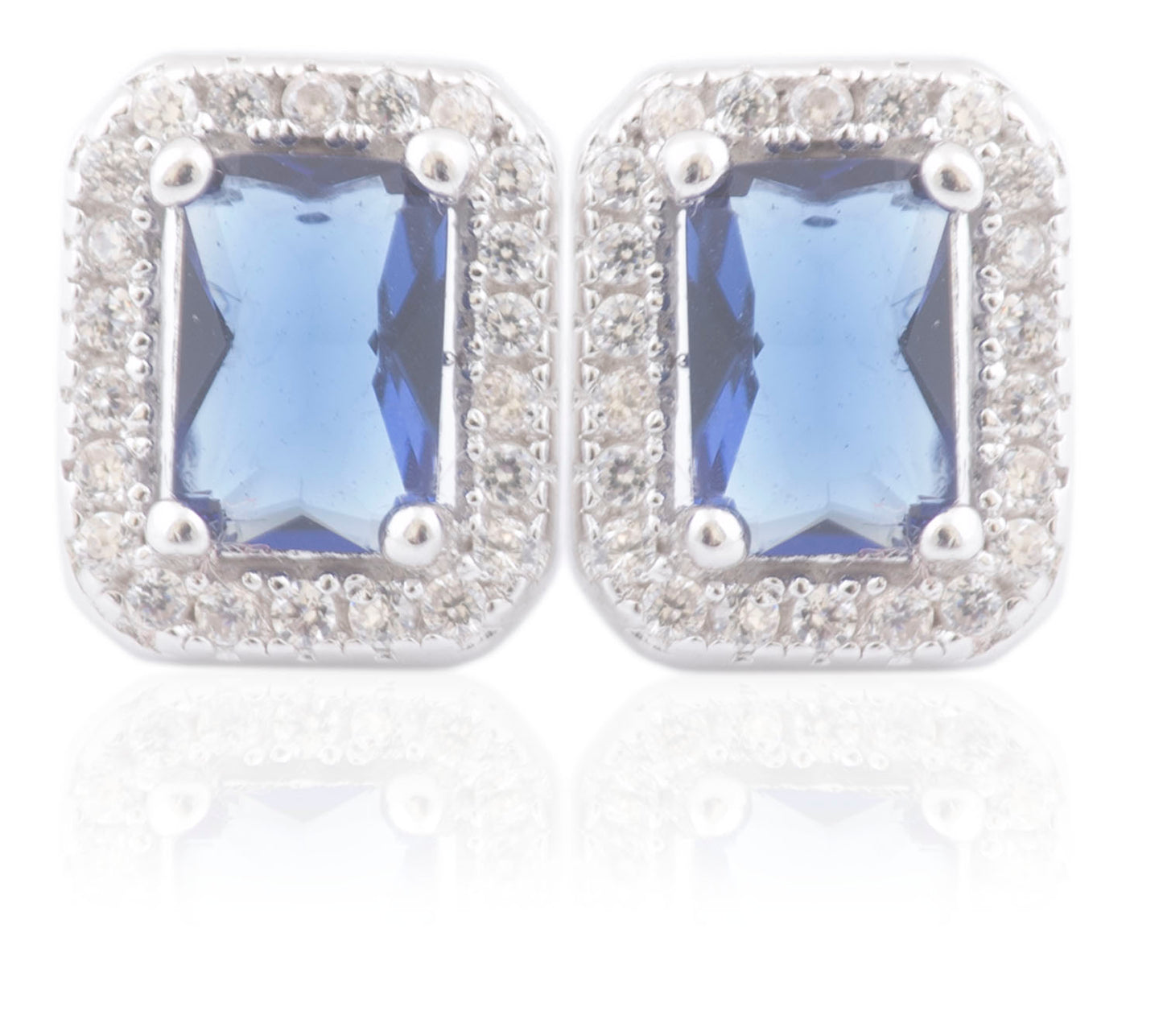 Sterling Silver Cubic Zirconia Square Sapphire Cluster Earrings