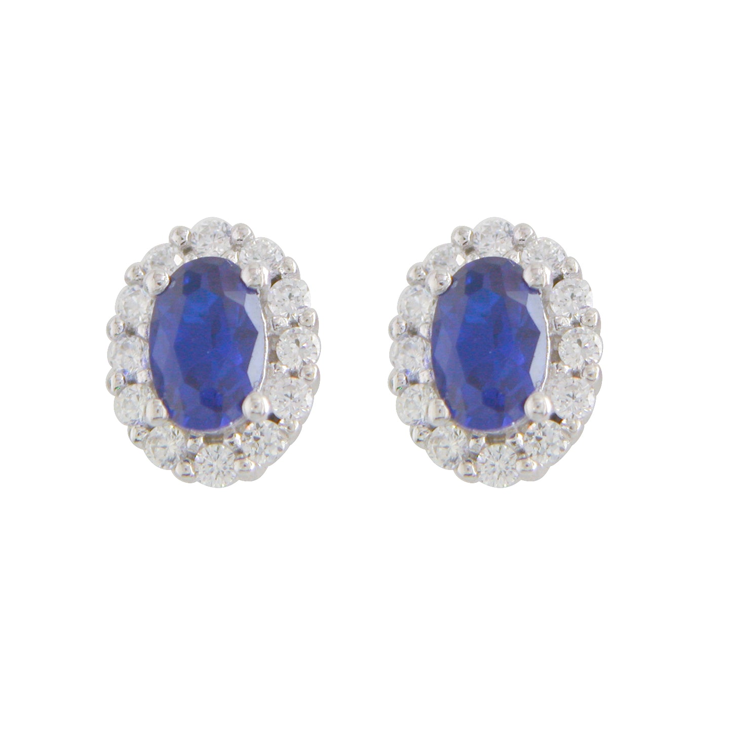 Sterling Silver Cubic Zirconia Oval Sapphire Cluster Earrings