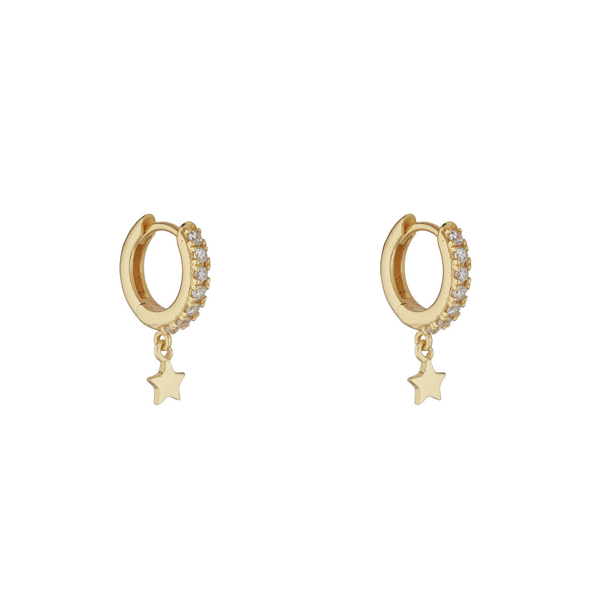 Sterling Silver Gold Toned Cubic Zirconia Star Huggie Earrings