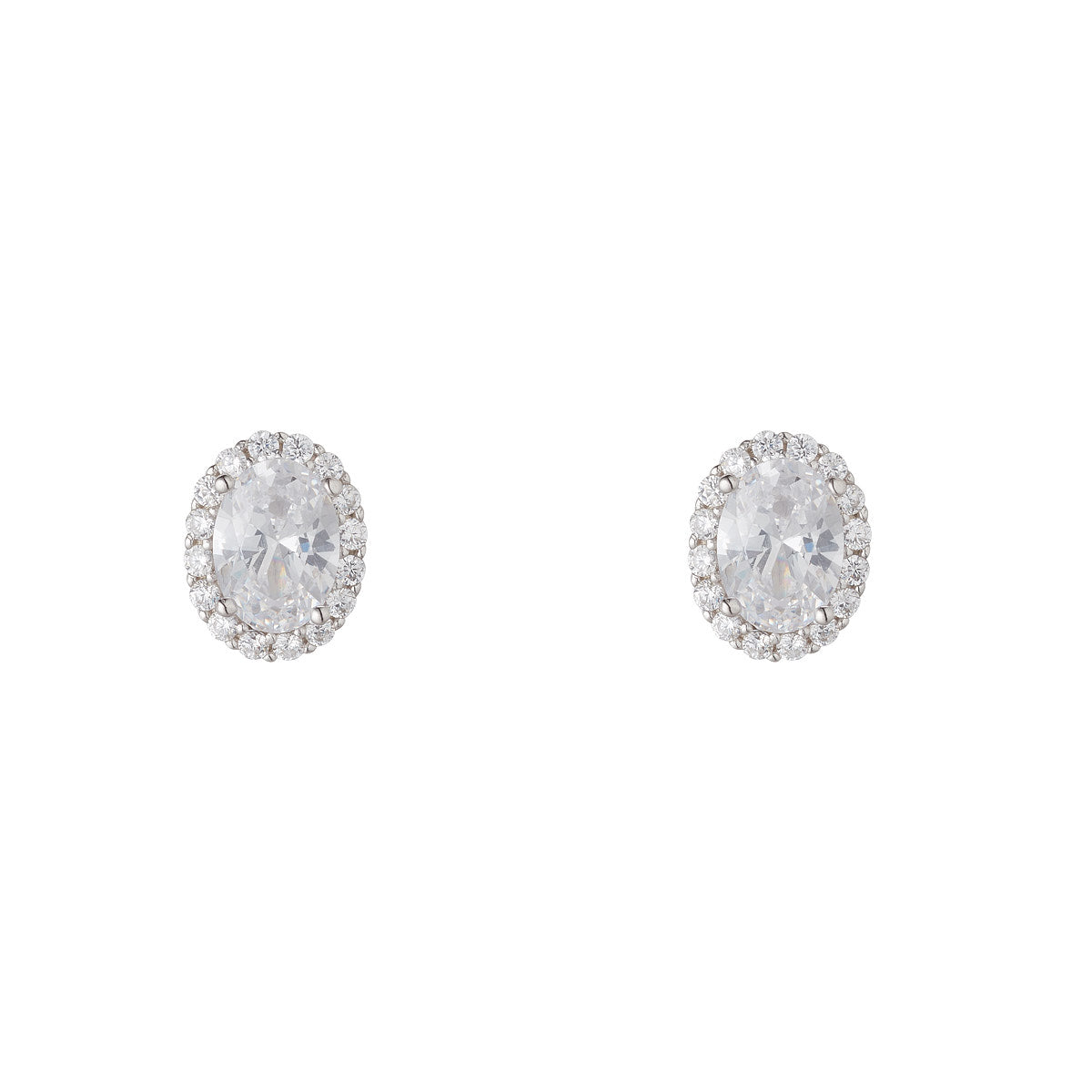 Sterling Silver Cubic Zirconia Oval Cluster Stud Earrings
